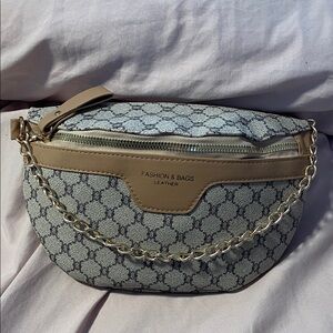 Leather Crossbody Bag - Gray and Tan